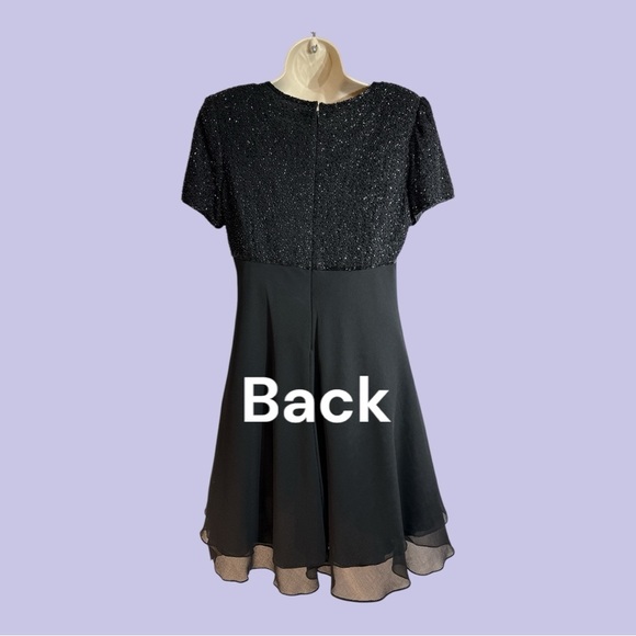 Sparkly Beaded Cocktail Dress High Waist Layered Ruffled Hem Black Medium - Picture 4 of 8